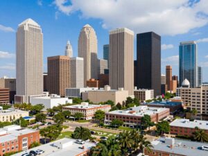 Cityscape of Houston showcasing buildings and community activity