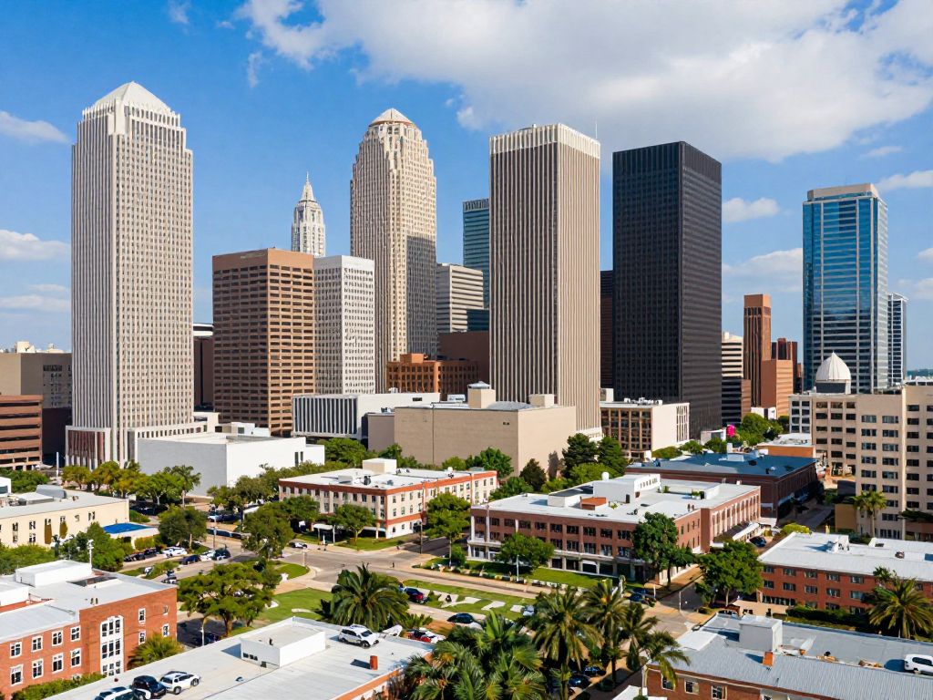 Cityscape of Houston showcasing buildings and community activity
