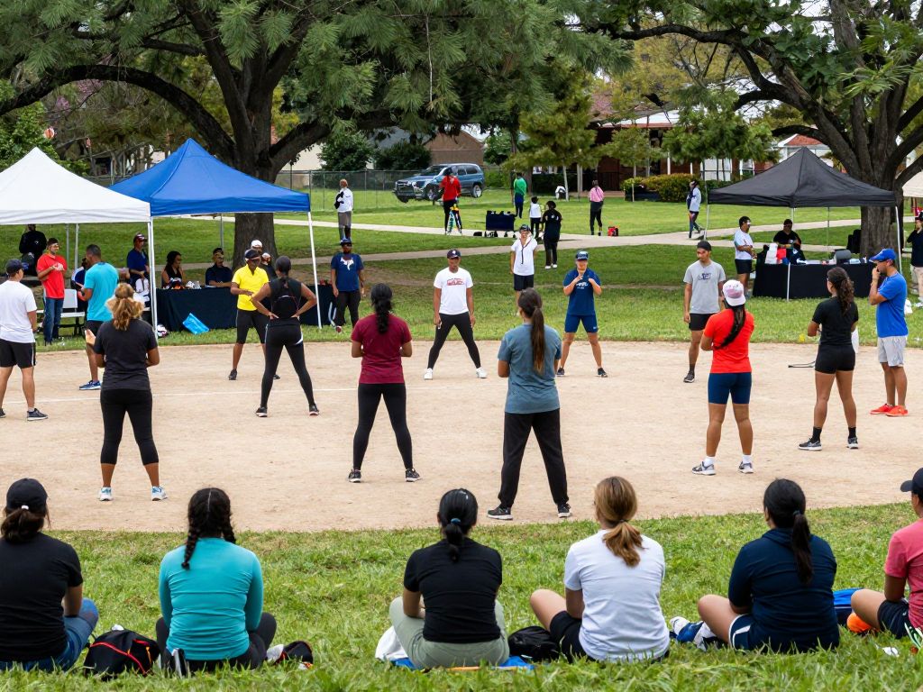Participants at Houston community events enjoying athletic pursuits and reflections.