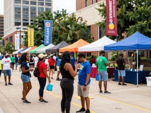 Participants celebrating at a community event in Houston
