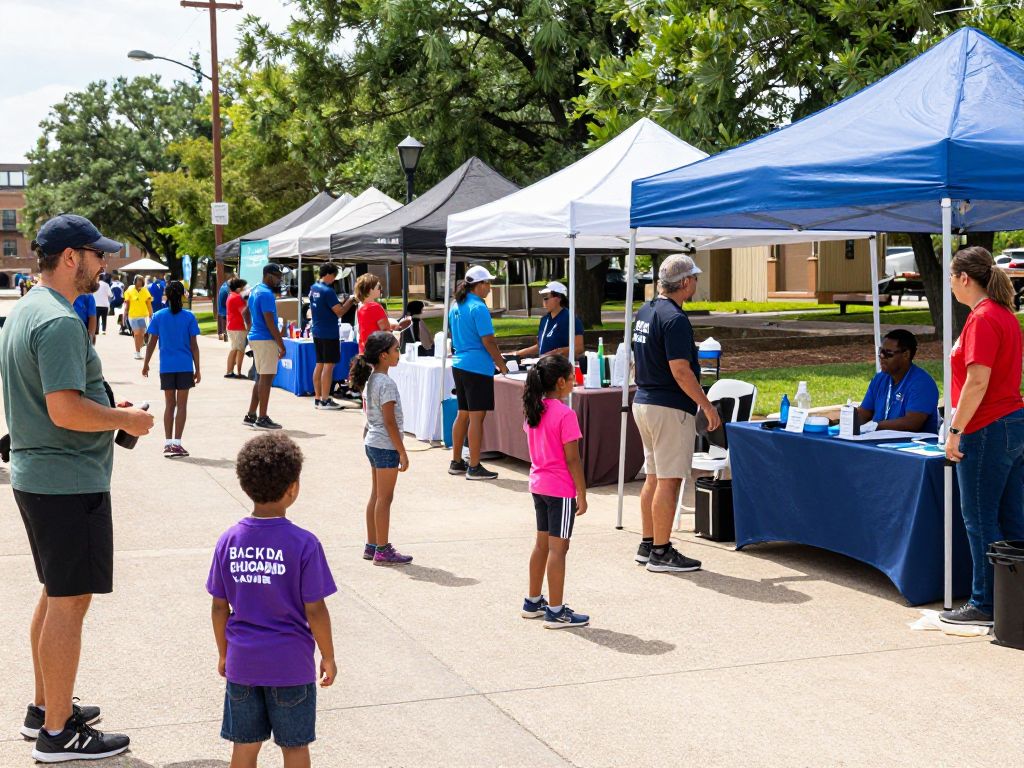 Families participating in a community health fair in Houston