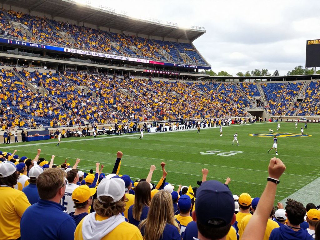 Crowd at a Houston Cougars football game celebrating a victory.