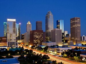 Houston skyline representing economic growth and digital innovation