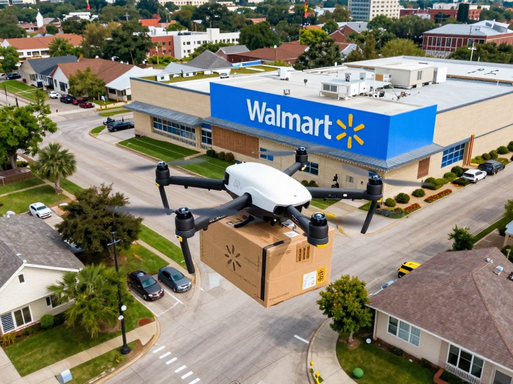 Drone delivering packages in a Houston neighborhood