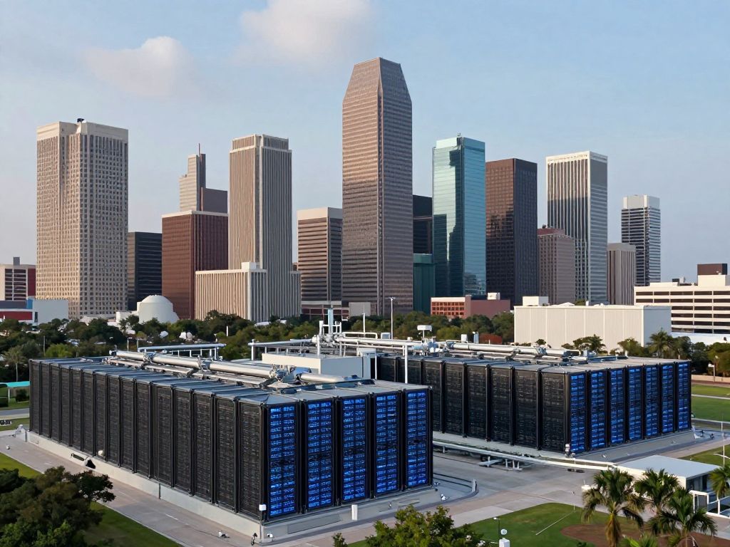Futuristic view of Houston's skyline showcasing energy infrastructure