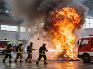 Firefighters battling a blaze at an event hall in Houston