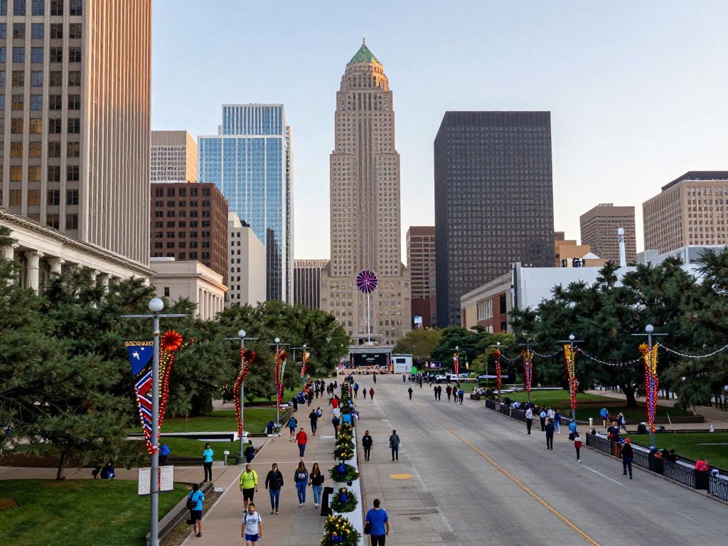 Houston skyline bustling with activity in anticipation of the FIFA World Cup.