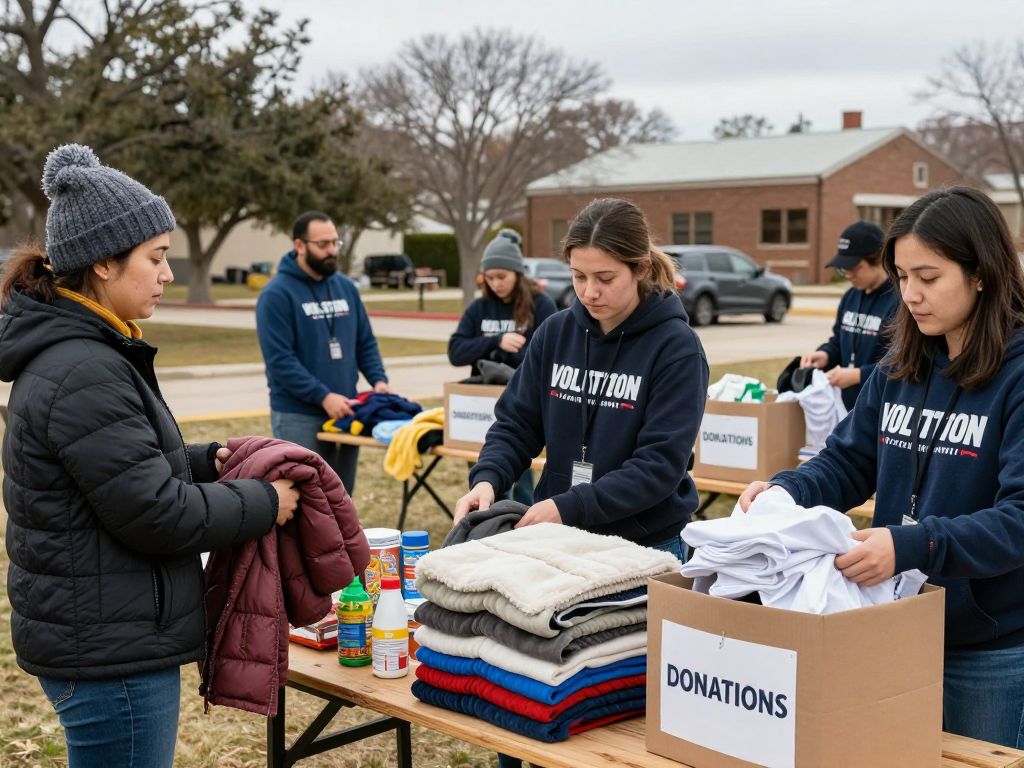 Volunteers collecting winter supplies in Houston