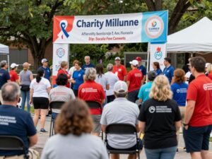 Community event celebrating Friday Harbour's 15th anniversary supporting cancer patients.