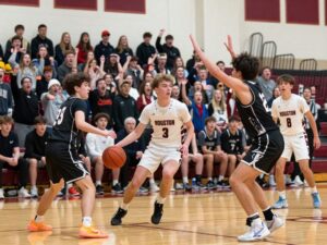 Athletes competing in a high school basketball game in Houston