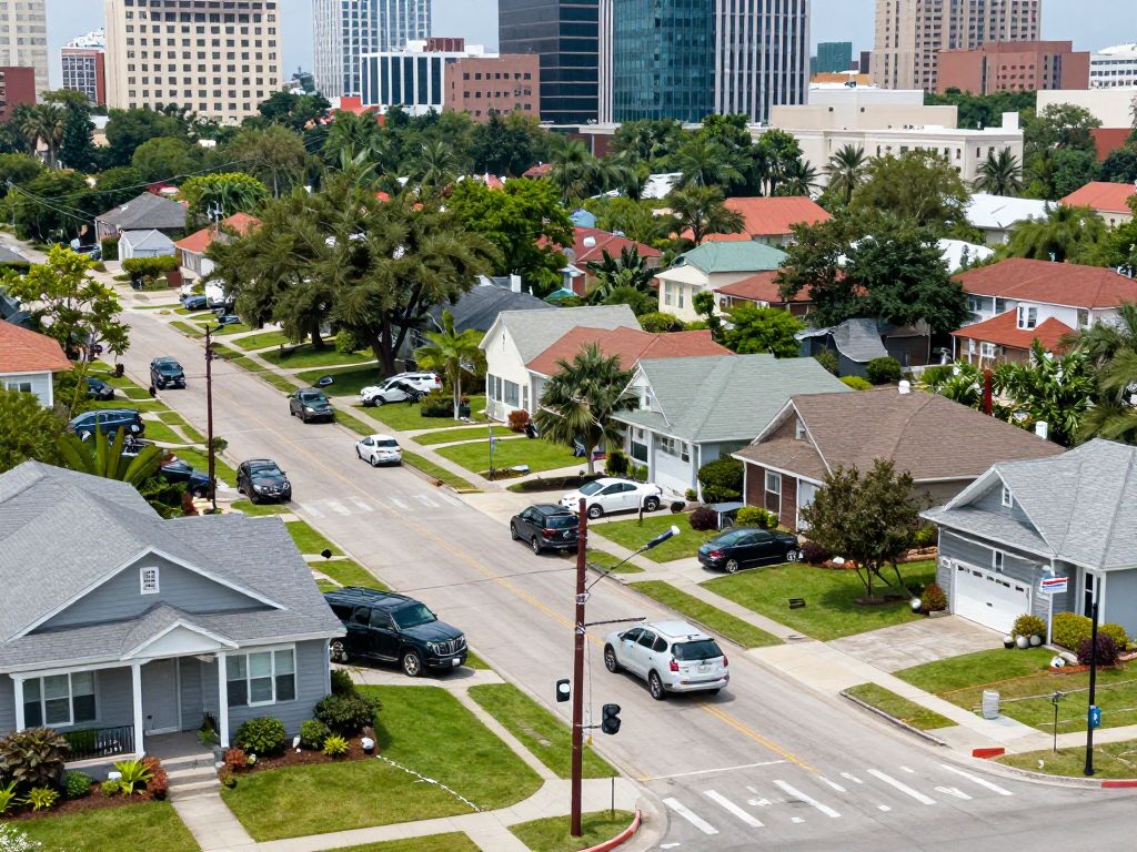 Vibrant Houston neighborhood with single-family homes