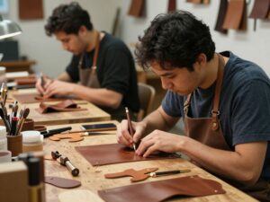 Artisan working on leather goods in Houston amid rising costs