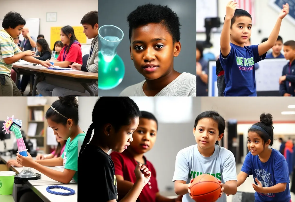 Diverse students participating in STEM and arts activities at Houston middle schools.