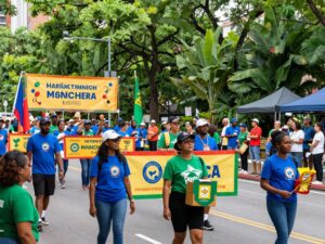 Diverse community members participating in the MLK Day Unity Parade in Houston