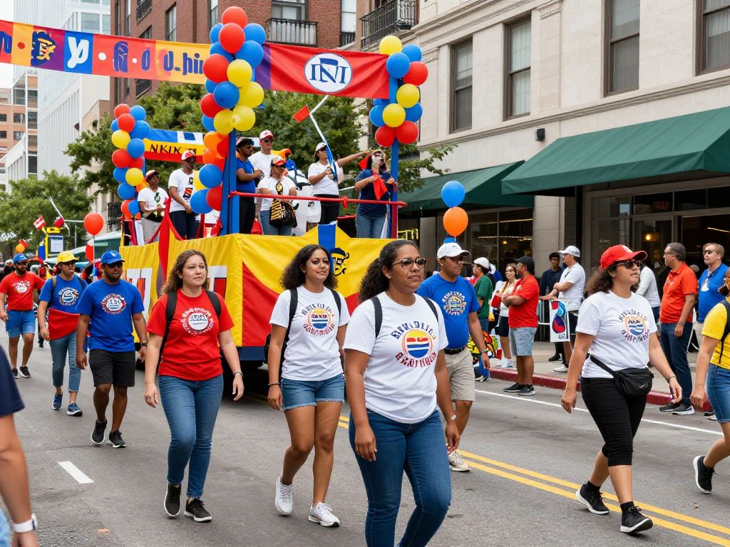 Celebration at Houston's MLK Unity Parade with diverse participants and colorful floats.