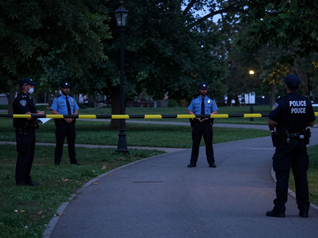 Police investigating a carjacking scene in a Houston park