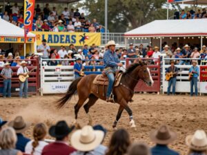 Crowd enjoying the Houston Rodeo 2026 event with vibrant decorations.