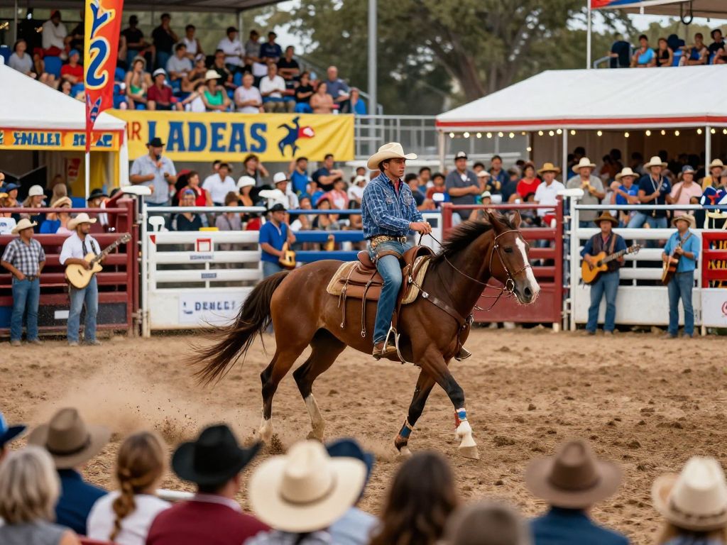 Crowd enjoying the Houston Rodeo 2026 event with vibrant decorations.