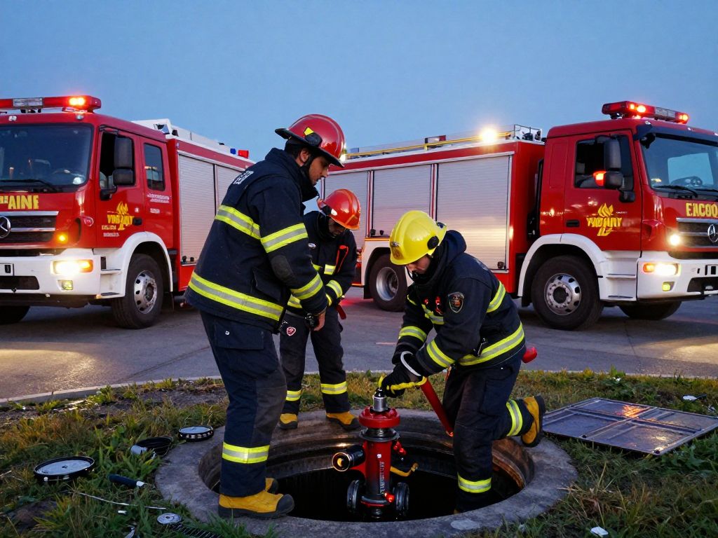 Firefighters conducting a sewer rescue operation in Houston