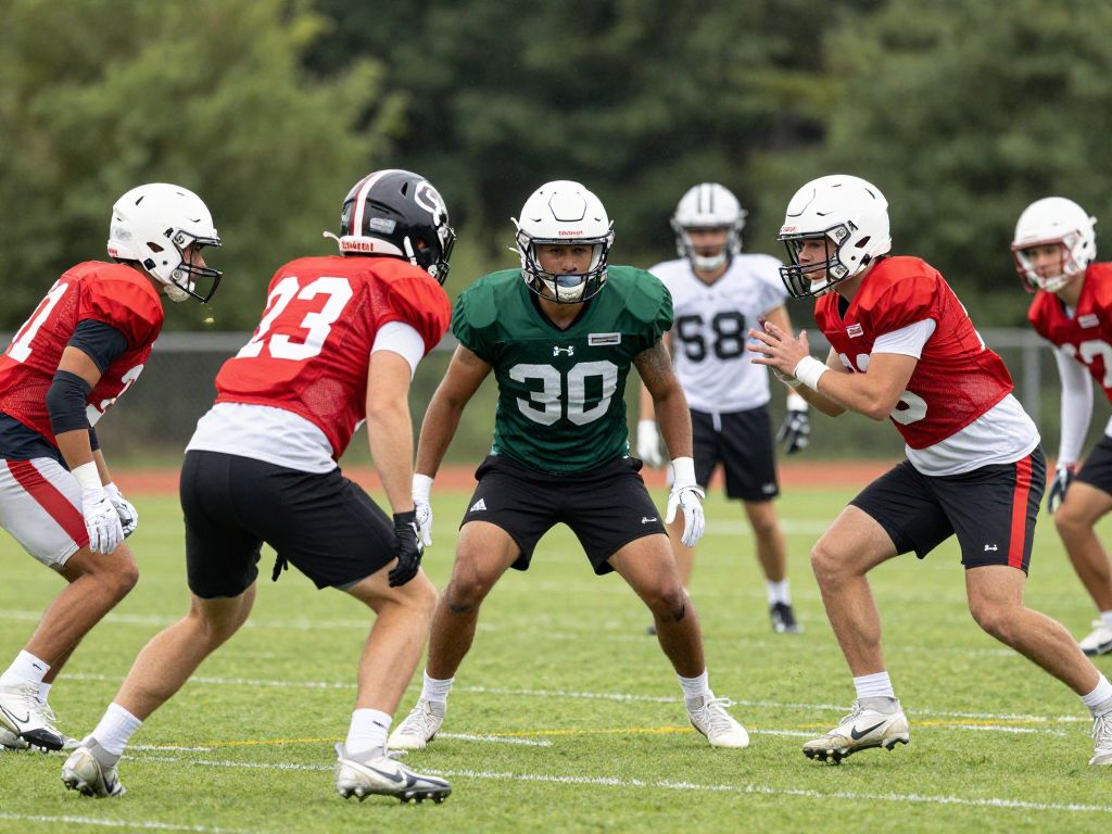 Houston Texans players practicing on the field