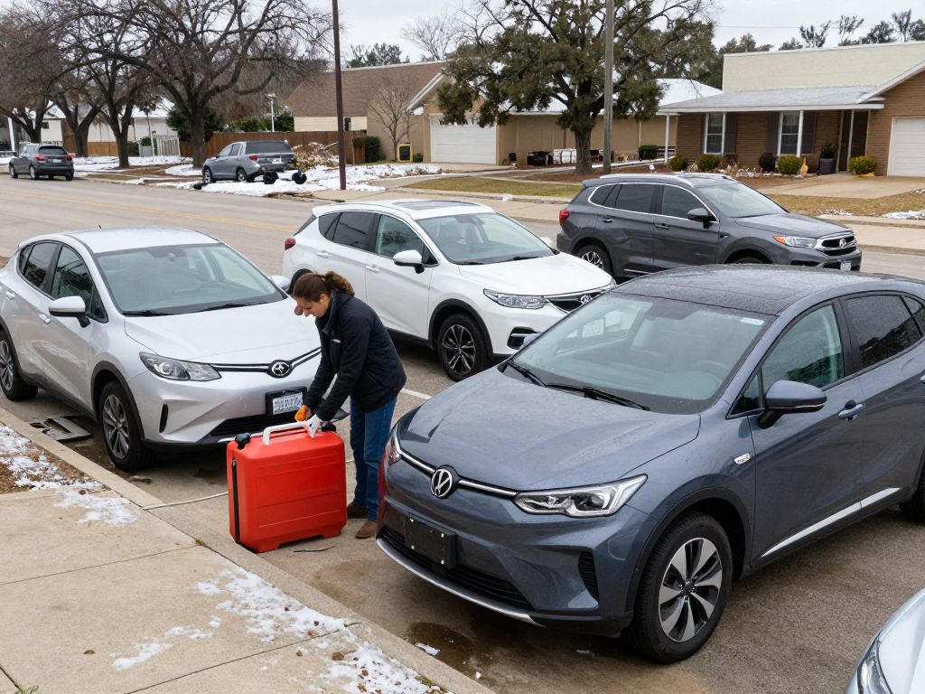 Vehicles being winterized in Houston with mechanics checking fluids