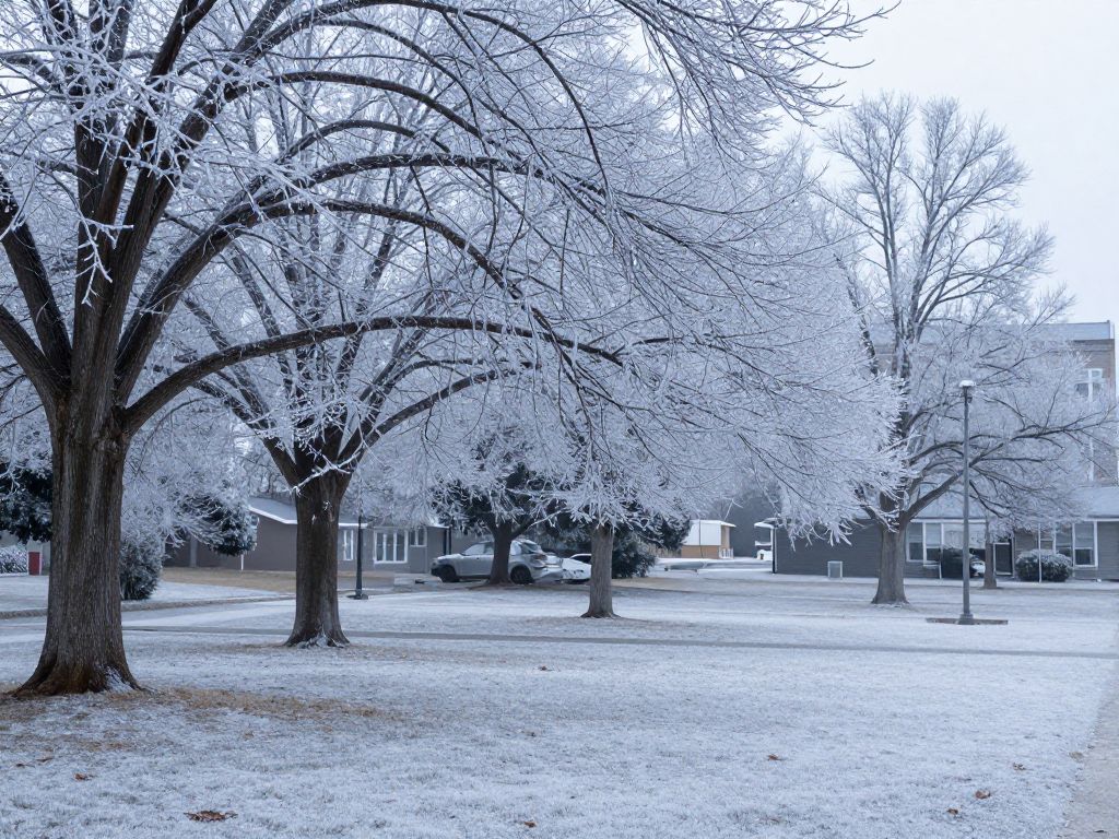Winter scene in Houston showing ice and cold weather conditions.