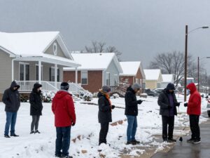 Residents in Houston preparing for winter storm with snow-covered houses