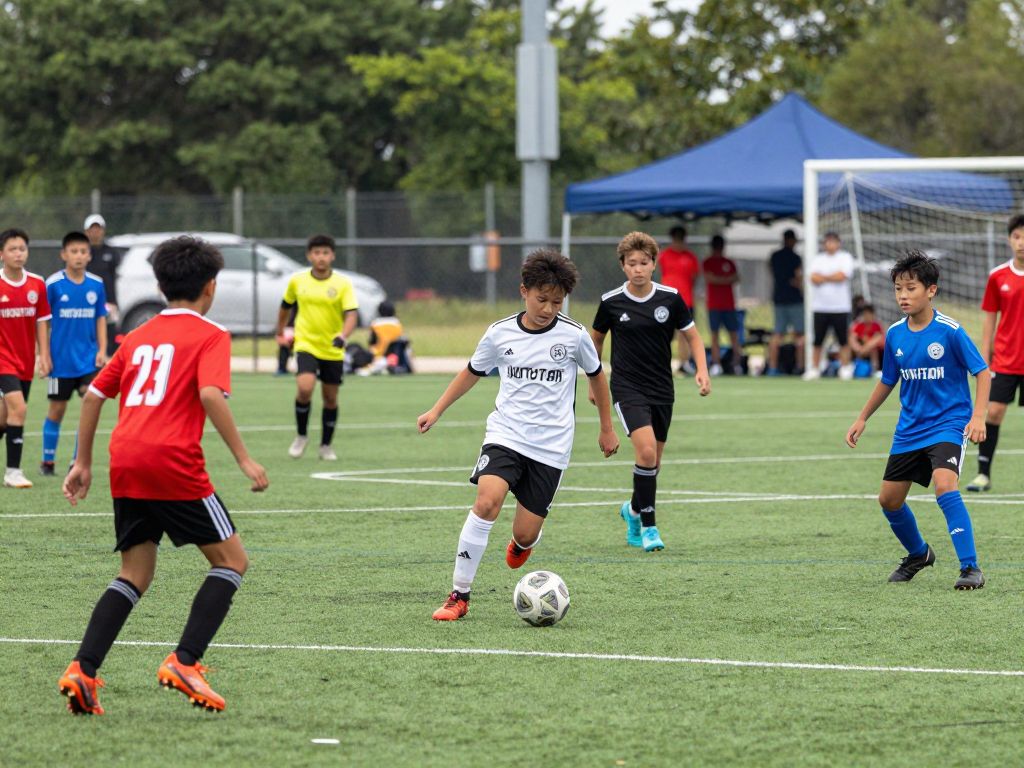 Young athletes playing in a soccer tournament in Houston