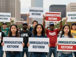 Demonstrators in Houston advocating for the No ICE movement
