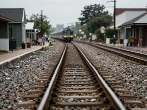 View of railroad tracks in Humble, Texas