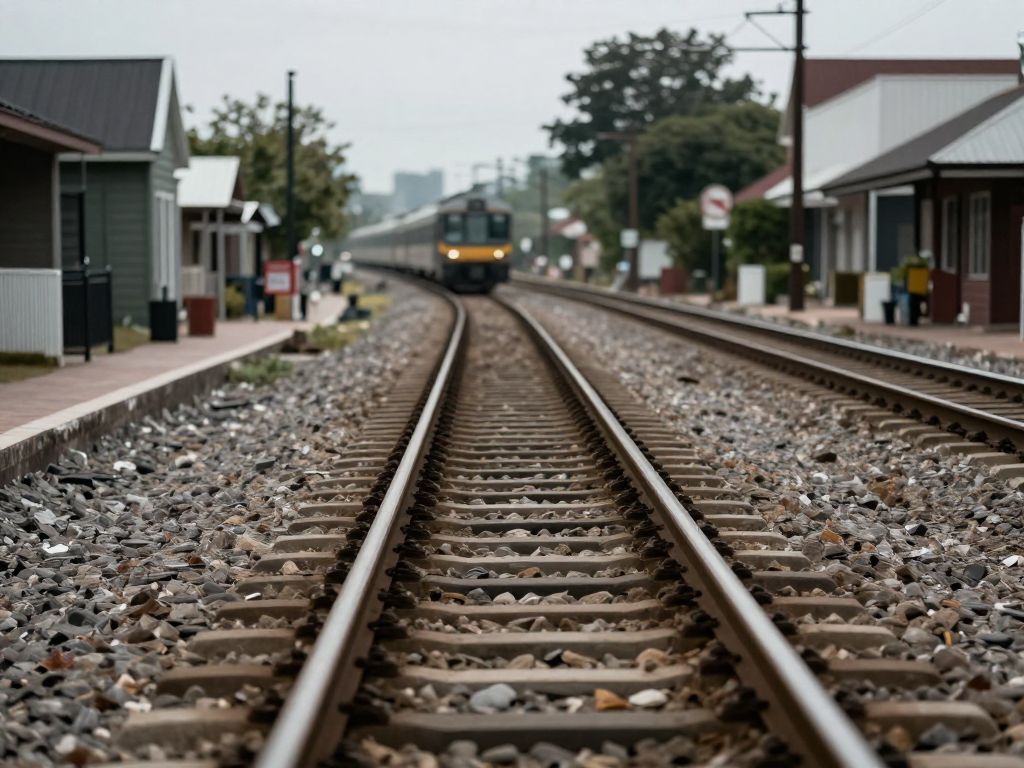 View of railroad tracks in Humble, Texas