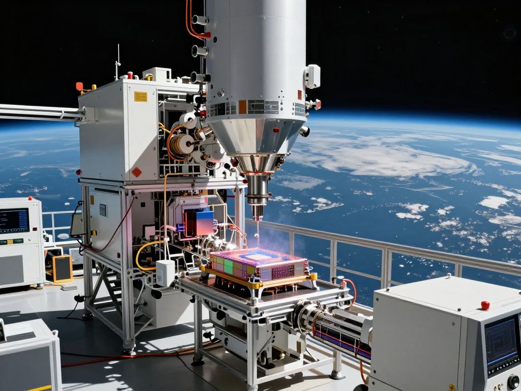 Futuristic facility producing semiconductors in space