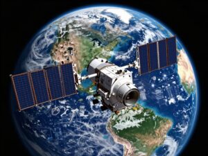 Satellite monitoring Earth depicting landscapes