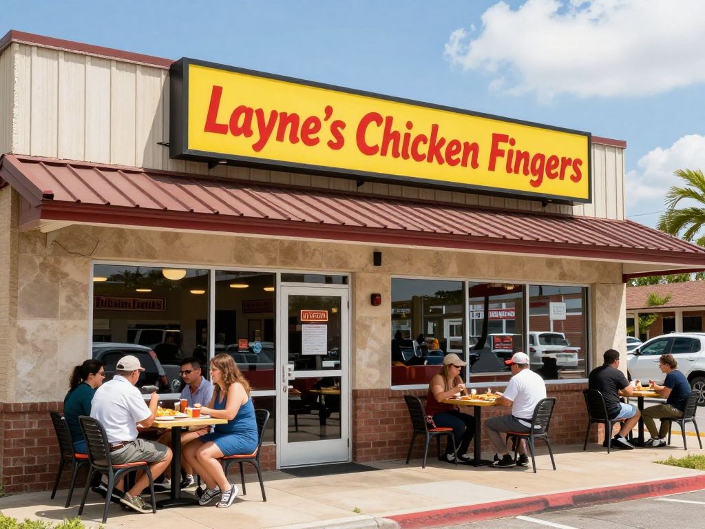 Exterior of Layne's Chicken Fingers restaurant in Rosenberg, Texas