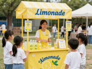 Children operating a lemonade stand at Lemonade Day Galveston County