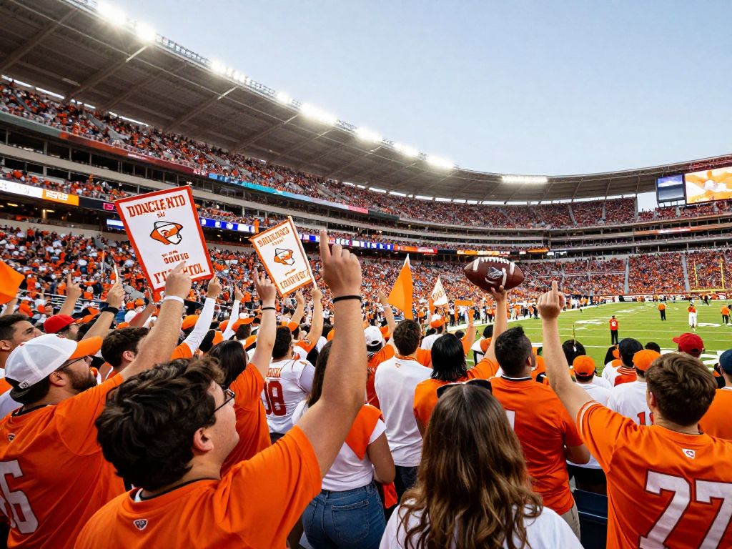 Texas Longhorns fans celebrating a football victory at the Citrus Bowl.
