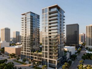 View of luxury condominium buildings in Houston, Texas