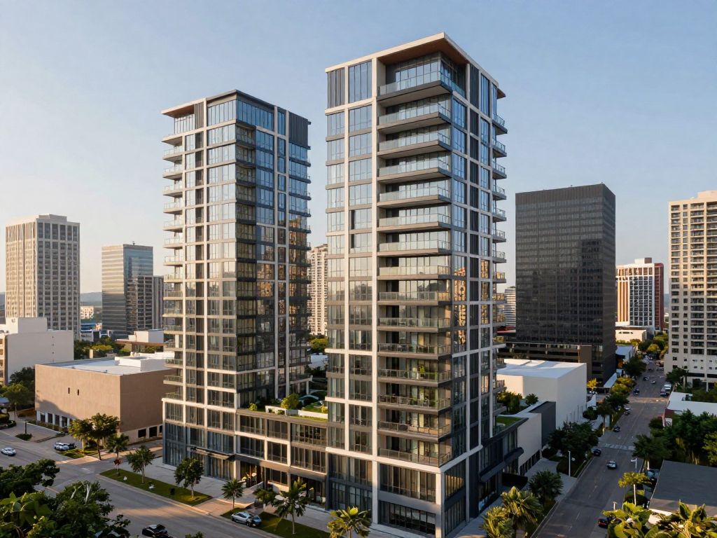 View of luxury condominium buildings in Houston, Texas