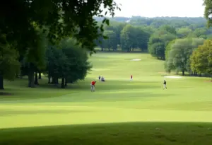 View of Memorial Park Golf Course with golfers in action