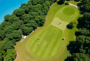 Aerial view of Memorial Park Golf Course during the Chevron Championship.