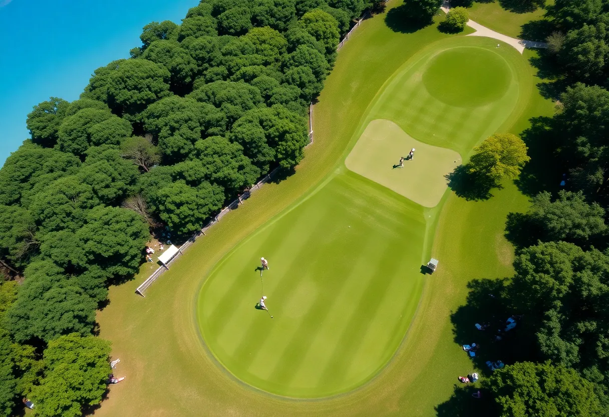 Aerial view of Memorial Park Golf Course during the Chevron Championship.