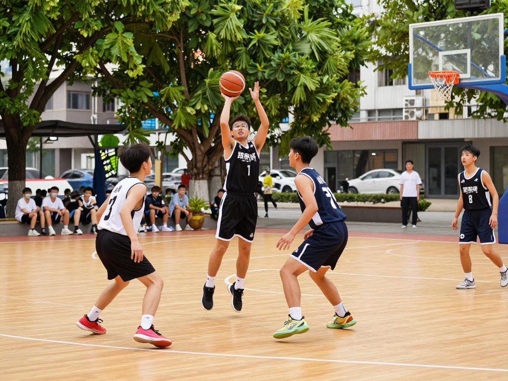 High school basketball players competing on the court