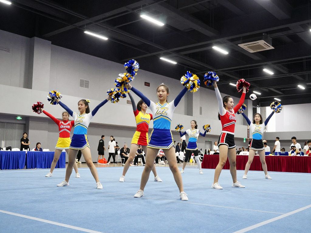 Cheerleading athletes performing at the NCA All-Star National Championship in Houston