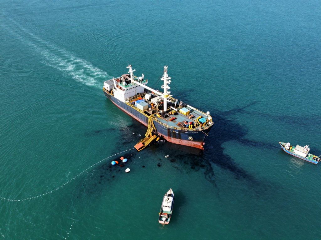 Aerial view of oil spill recovery efforts in the Gulf of Mexico
