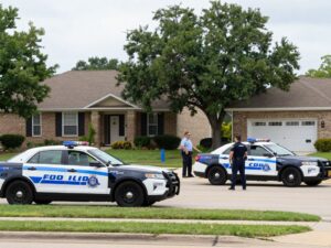 Police officers investigating a shooting scene in Plano, Texas