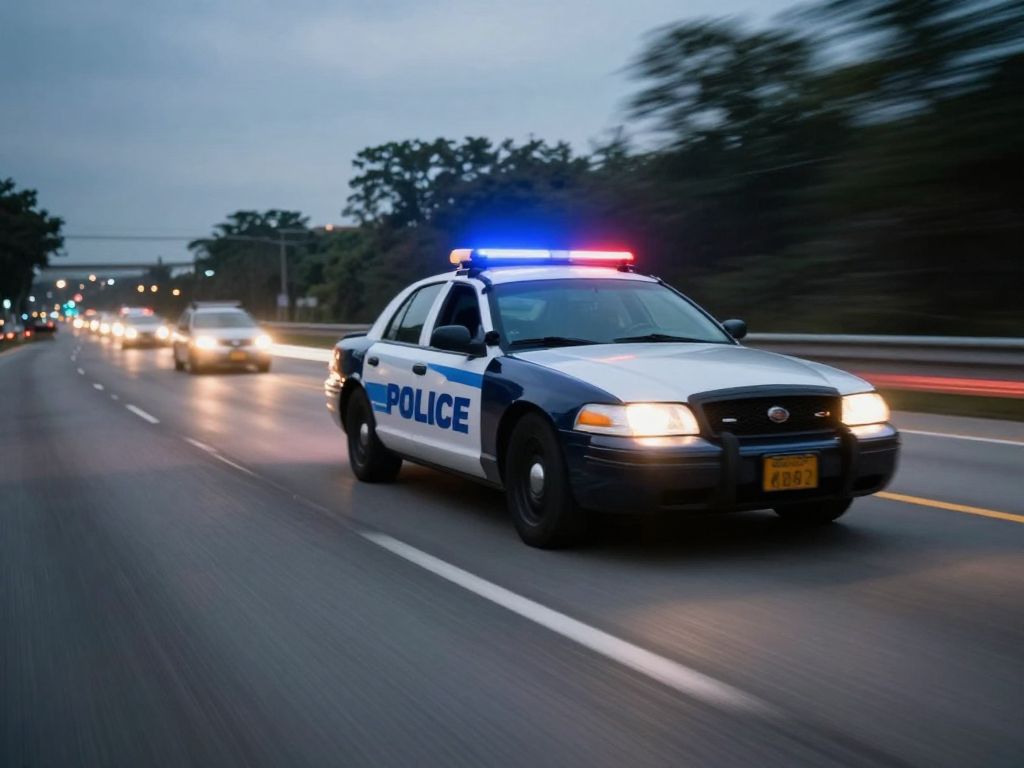 Police car speeding on Houston highway