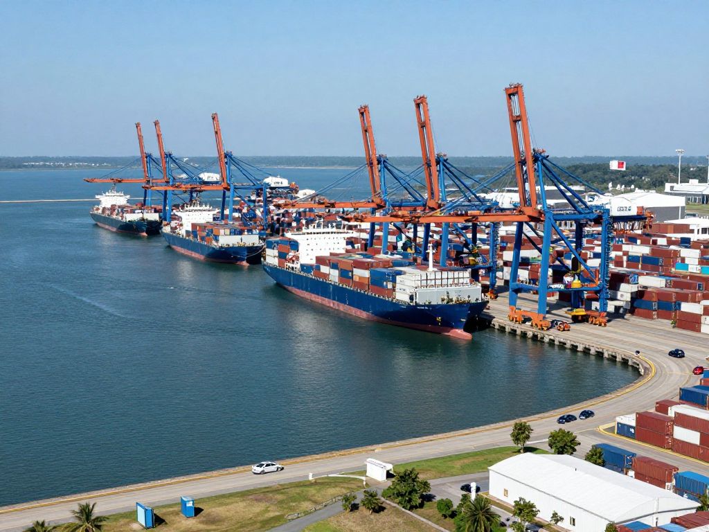 Aerial view of Port Houston with vessels and loading activities