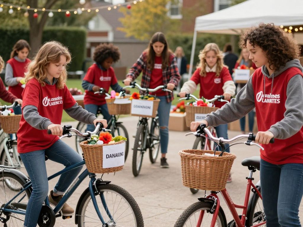 Families assembling bicycles during the Reynolds and Reynolds Bike Build event