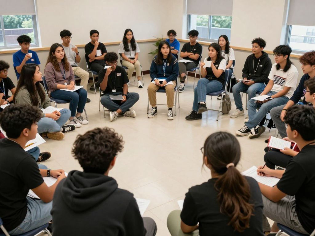 Students engaged in community support activities at SafeHorns Place