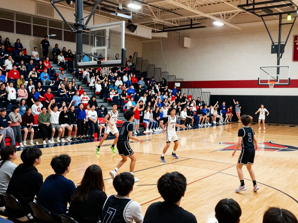 Celebration of a basketball game at Sam Houston High School